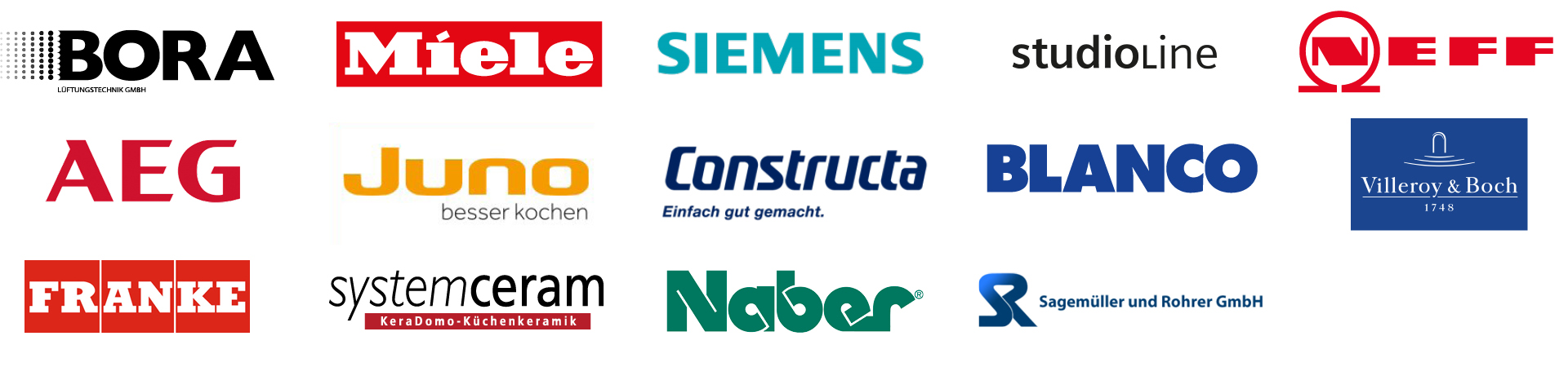 Logos, Küchengerätehersteller, Siemens, Miele, studioline, Franke, NEFF, BORA, Villeroy & Boch, AEG, JUNO, Blanco, Naber 